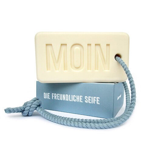 Weicher Seifenspender mit "MOIN" Aufdruck, umweltfreundliche Seife, nachhaltige Hygiene, Geschenkide.
