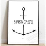 Anker mit Koordinaten 53°45'N 07°29'O, minimalistisches Wandbild, maritime Dekoration, nautischer St.