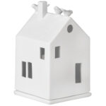 Häuserförmige Keramik-Dekoration in Weiß, modern und minimalistisch, ideal für Zuhause oder Gart.