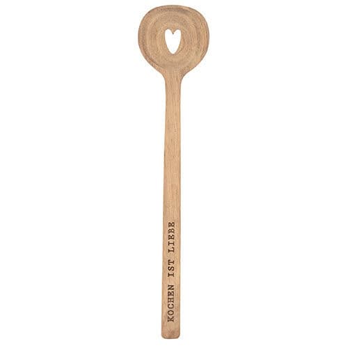 Hölzerner Kochlöffel mit Herzöffnung und "Kochen ist Liebe" Gravur, Küchenutensil, Geschenkidee.