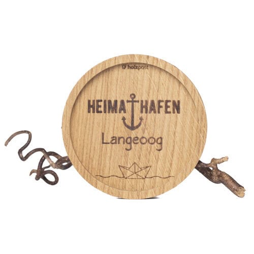 Hafenzeichen aus Holz mit Anker, Heimat Hafen Langeoog, maritime Dekoration, handgefertigt, Naturmat.