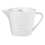 Weißer Messbecher mit Spruch, für Abmessungen, hochwertiges Keramikdesign