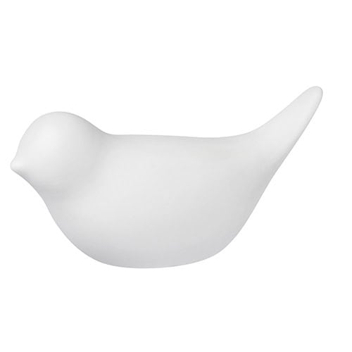 Ein minimalistisches, weißes Vogel-Design aus Keramik oder Porzellan.