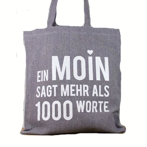 Baumwollbeutel mit Spruch 'Ein MOIN sagt mehr als 1000 Worte'.