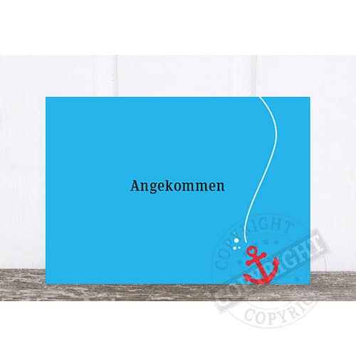 Ankunftsschild mit Anker und Wasserwelle, Begrüßungsschild für maritime Themen.