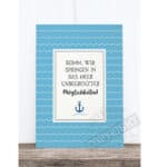 Einladungskarte mit Meeresmotiv und Spruch zum Springen in das Meer.