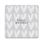 Herzförmige Muster mit "happy BIRTHDAY" Schriftzug, ideal für Geburtstagskarten und Feierdekoratione.