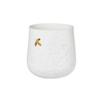 Hochwertige weiße Keramikvase mit floralem Relief und goldener Dekoration, elegantes Dekor für Zuhau.