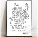 Handgeschriebene Zeichnung mit Spruch über Liebe und Streit, zwei Figuren.