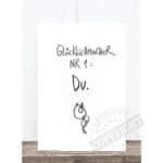 Glückwunschkarte mit lustigem Hund und handgeschriebenem Text, ideal für Glückwünsche und humorvolle.