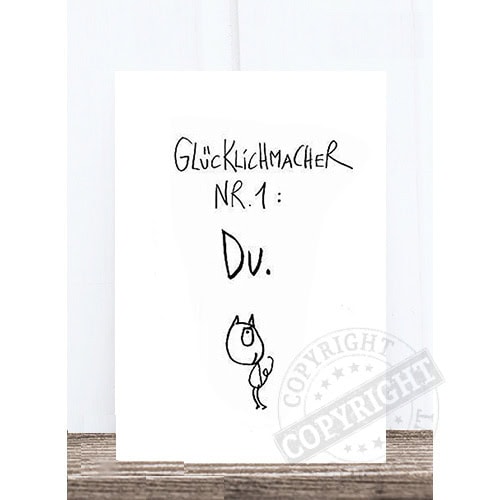 Glückwunschkarte mit lustigem Hund und handgeschriebenem Text, ideal für Glückwünsche und humorvolle.