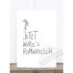 Jetzt wird's romantisch - handgeschriebene Karte mit Hasenzeichnung und liebevollem Spruch.