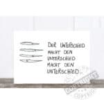 Unterschiedliche Fischzeichnungen mit deutschem Zitat über den Einfluss des Unterschieds.