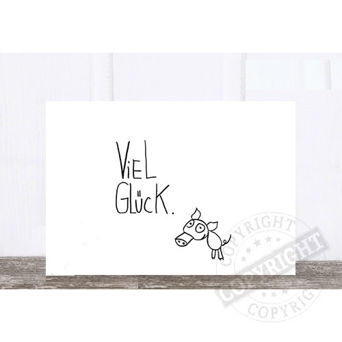 Viel Glück Wunschkarte mit handgezeichneter Pferdillustration, ideal für Glückwünsche und gute Wünsc.