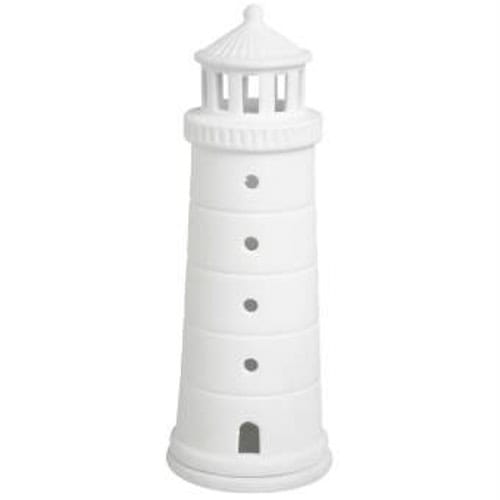 Weiße Keramik-Leuchtturm-Dekoration, maritime Wohnaccessoire.