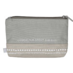 Glückliche Geldbörse mit Spruch "Glücklich steht dir gut" in Grau, ideal für Damen.