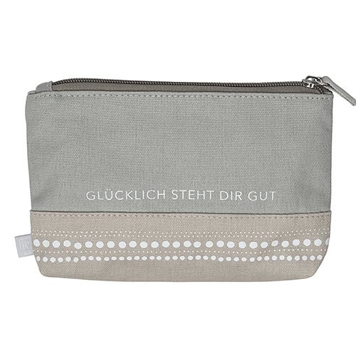 Glückliche Geldbörse mit Spruch "Glücklich steht dir gut" in Grau, ideal für Damen.