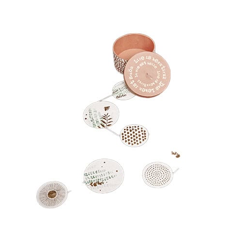 Hübsches Set aus dekorativen Untersetzern und Aufbewahrungsbox in Pastellfarben, ideal für Zuhause.
