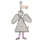 Engel Dekoration aus Metall mit "Du bist ein Engel" Schild und pink-gestreiften Schuhe.
