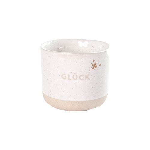Glock Keramik-Tasse mit Blumenmuster, weiß und beige, stilvoller Kaffeebecher für den Alltag.