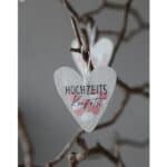Hochzeitsdeko Herz mit "Hochzeits Kompliment" Schrift, an Zweig aufgehängt, romantische Dekoration f.