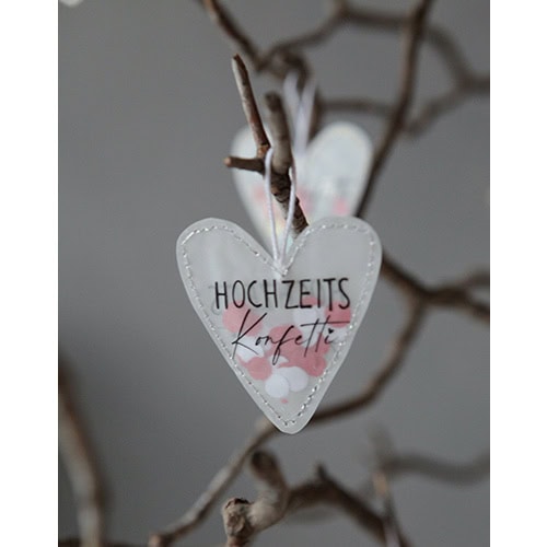 Hochzeitsdeko Herz mit "Hochzeits Kompliment" Schrift, an Zweig aufgehängt, romantische Dekoration f.