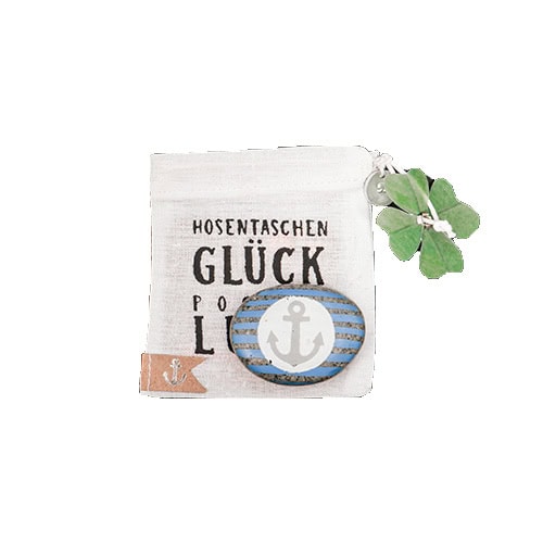 Hochwertiger Stoffbeutel mit Anker-Design und Glücksmotiv, ideal für unterwegs.