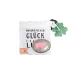 Glücksmotiv Hosenbeutel mit Schweine-Design und vierblättrigem Kleeblatt, handgemacht, für Glücksbri.