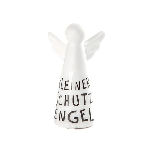 Schutzengel aus Stoff mit "Kleiner Schutzengel" Schriftzug, symbolisiert Schutz und Fürsorge.
