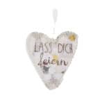 Herzanhänger mit handgeschriebenem Spruch "Lass dich feiern" und dekorativen Elementen, ideal für be.