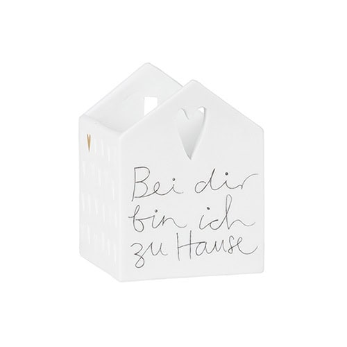 Einrichtung aus Keramik mit handgeschriebenem Spruch "Bei dir bin ich zu Hause" für gemütliches Zuha.