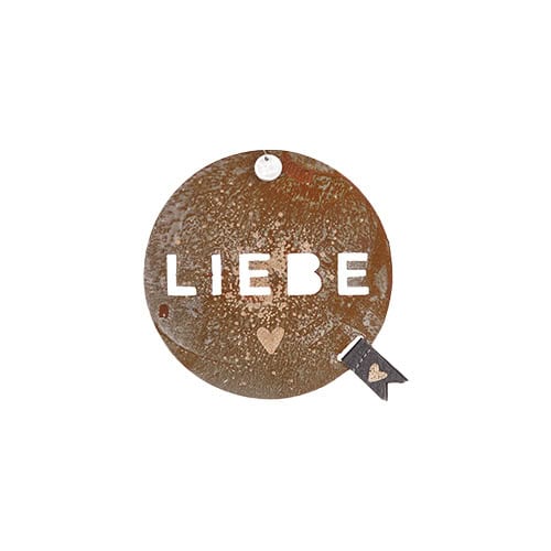 Runder Liebe-Anhänger mit Herz und Klebeband, rustikales Design, ideal für Dekorationen.