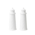 Häuser aus Keramik in Form von Leuchttürmen, weißes Design, dekoratives Wohnaccessoire.