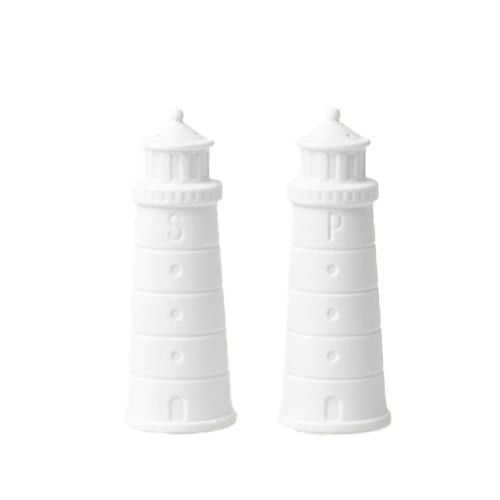 Häuser aus Keramik in Form von Leuchttürmen, weißes Design, dekoratives Wohnaccessoire.