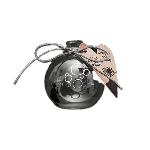 Elegante schwarze Glasflasche mit Etikett und Schnur, stilvoller Dekorartikel.