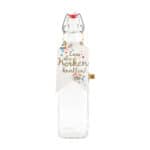 Glasflasche mit Spruch "Lass die Korken knallen" für Feierlichkeiten und Anlässe, dekorativ und stil.
