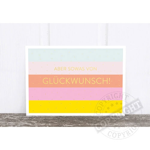 Glückwunschkarte mit bunten Streifen und Glückwunschtext für besondere Anlässe, ideal für Gratulatio.