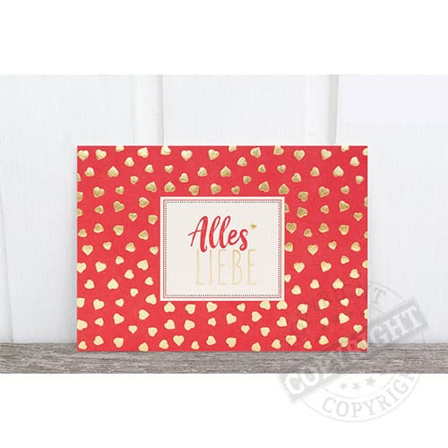 Alles Liebe Grußkarte mit Herzmuster, ideal für Valentinstag oder besondere Anlässe.