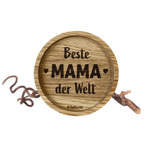 Hochwertiges Holzschild mit "Beste Mama der Welt" Gravur, liebevolle Geschenkidee für Mütter.