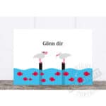 Gänse mit Fisch im Wasser, humorvolle Illustration mit dem Text "Gönn dir".