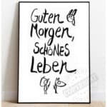 Guten Morgen Wunschbild mit handgezeichneter Botschaft und niedlichen Tierillustrationen.