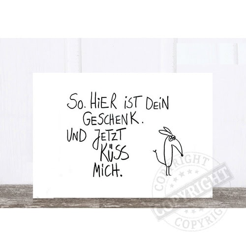 Einzigartiges handgeschriebenes Geschenk mit humorvollem Hase und liebevoller Botschaft in deutscher.