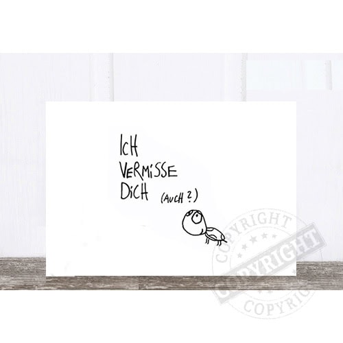 Ich vermisse dich - handgeschriebene Karte mit niedlichem Comic-Ameisenmotiv, ideal für persönliche.