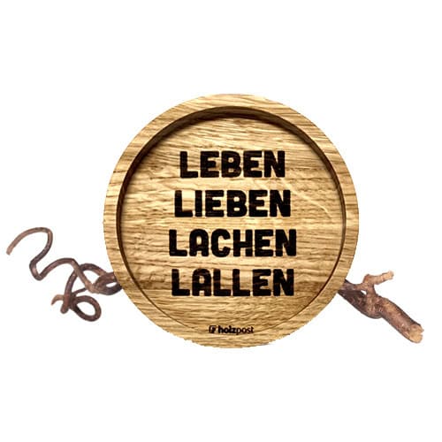 Frühstücksbrettchen mit Holzgravur: Leben, Lieben, Lachen, Lallen, Naturholz, Geschenkidee, nachhalt.