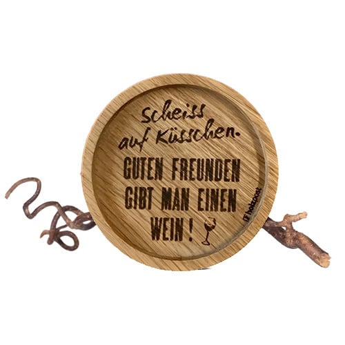 Einfacher Holzuntersetzer mit humorvollem Spruch über Wein und Freundschaft. Perfekt für Weinliebhab.