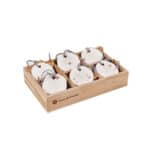 Hängende Keramik-Teelichter in Holzbox, dekoratives Lichtaccessoire, Geschenkidee.