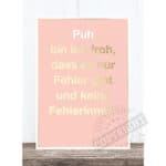 Kein Fehler, nur Lernmöglichkeiten - Motivationsspruch auf rosa Poster.