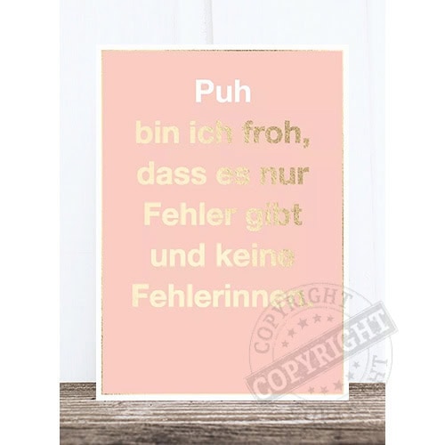 Kein Fehler, nur Lernmöglichkeiten - Motivationsspruch auf rosa Poster.