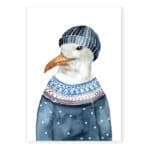 Hochwertige Illustration eines Gänse mit Wintermütze und Pullover, ideal für saisonale Dekorationen.