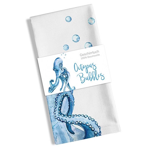 Oktopus Bubbles Geschirrtuch aus 100% Baumwolle mit Meeresmotiv.